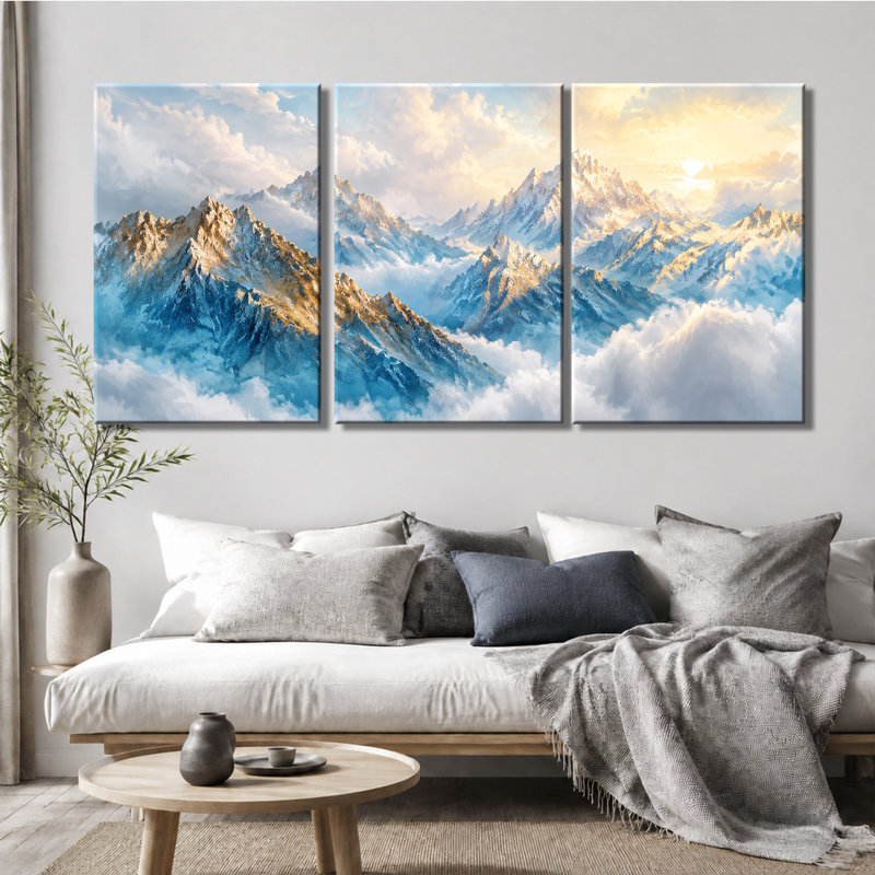3 panneaux muraux Snow Mountain Peaks Above Clouds, impression sur toile tendue, 20 * 30 pouces * 3