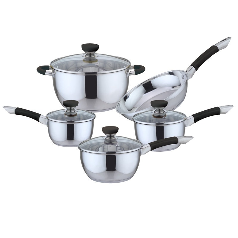 9 - Piece Stainless Steel Cookware Set, Black