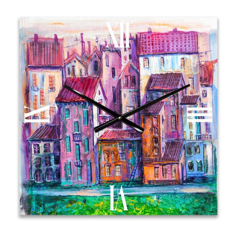 Rue avec de vieilles maisons colorées - horloge murale moderne, Petit