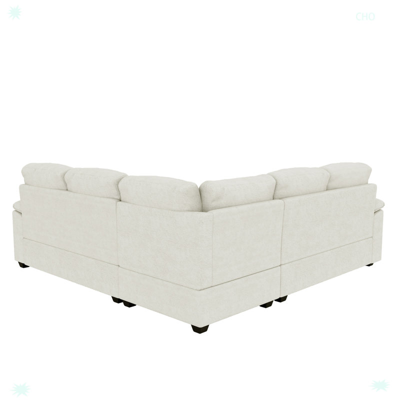4 - Piece Upholstered Sectional, Beige Velvet