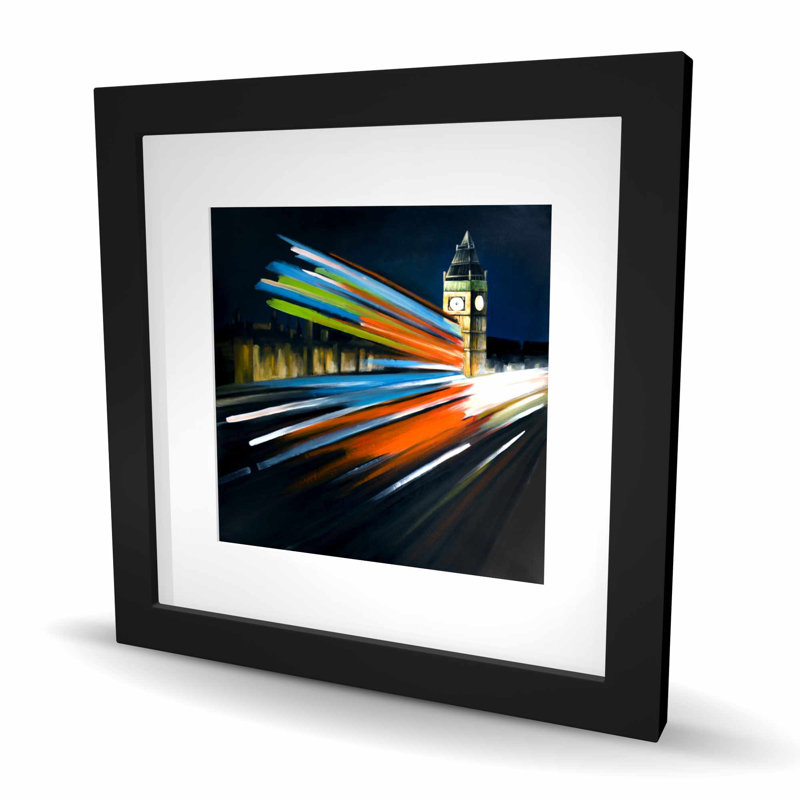 «London Bus with Long Exposure» - Reproduction de villes contemporaines, H 16 po x l 16 po, Noir