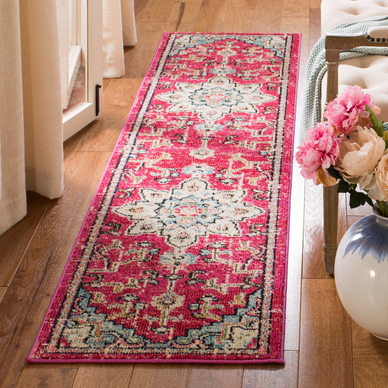 Felty Oriental Fuchsia / Blue Area Rug, Runner 2'2" x 10'