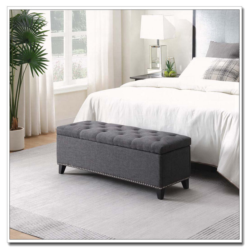 Banc de rangement en lin capitonné, Gris foncé