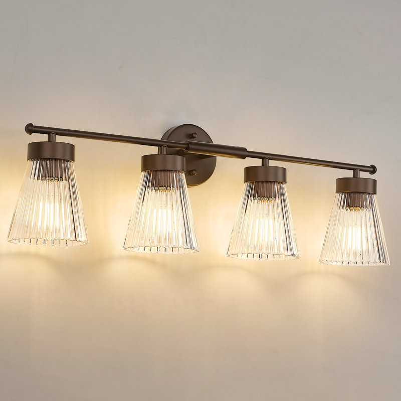 Luminaire de salle de bain rétro à intensité variable, verre rayé transparent, 4, H 9,80 po x l 32,20 po x P 6,90 po