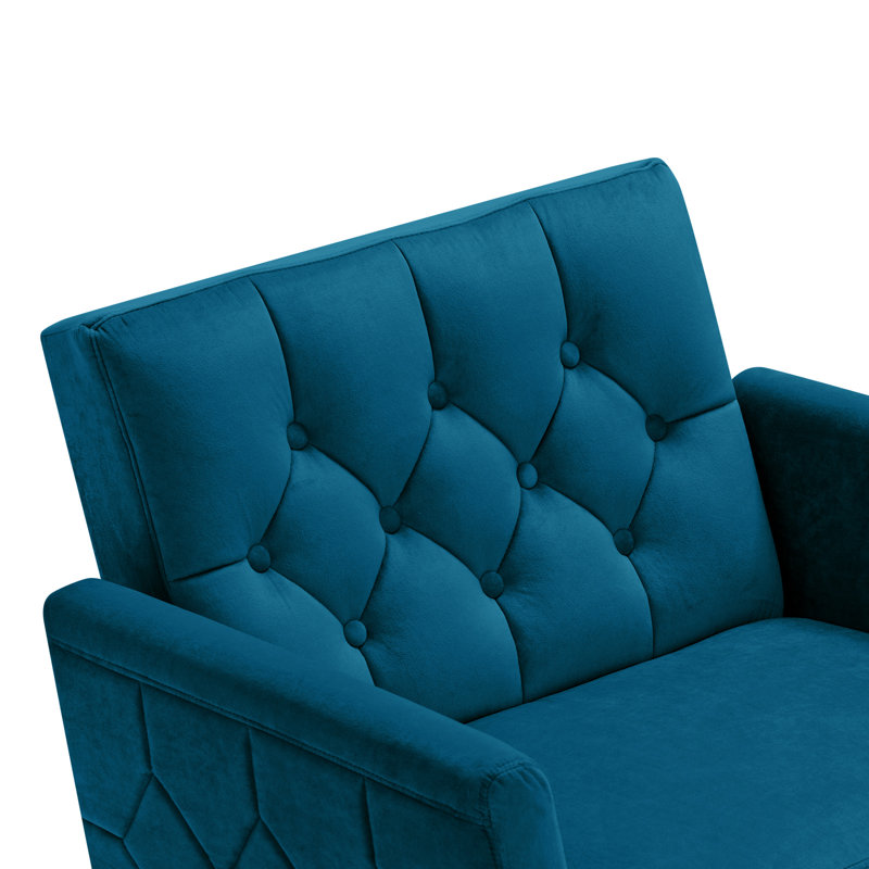 Zianny Velvet Accent Chair with Ottoman, Teal Velvet