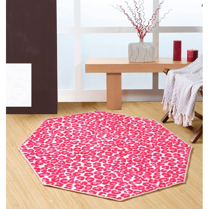Ensemble de tapis touffetés en nylon rose / blanc Gerfer, Rectangle 1 pi 5 po x 2 pi 2 po
