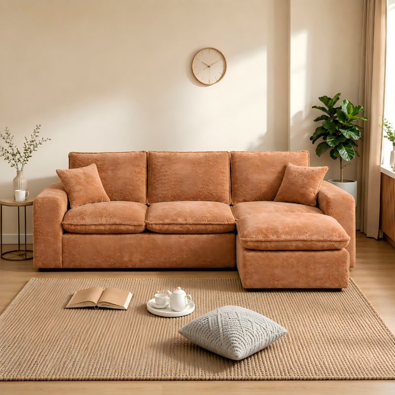 Canapé modulaire en forme de L 107 po avec repose-pieds mobile et coussins pour le salon, Orange Boucle
