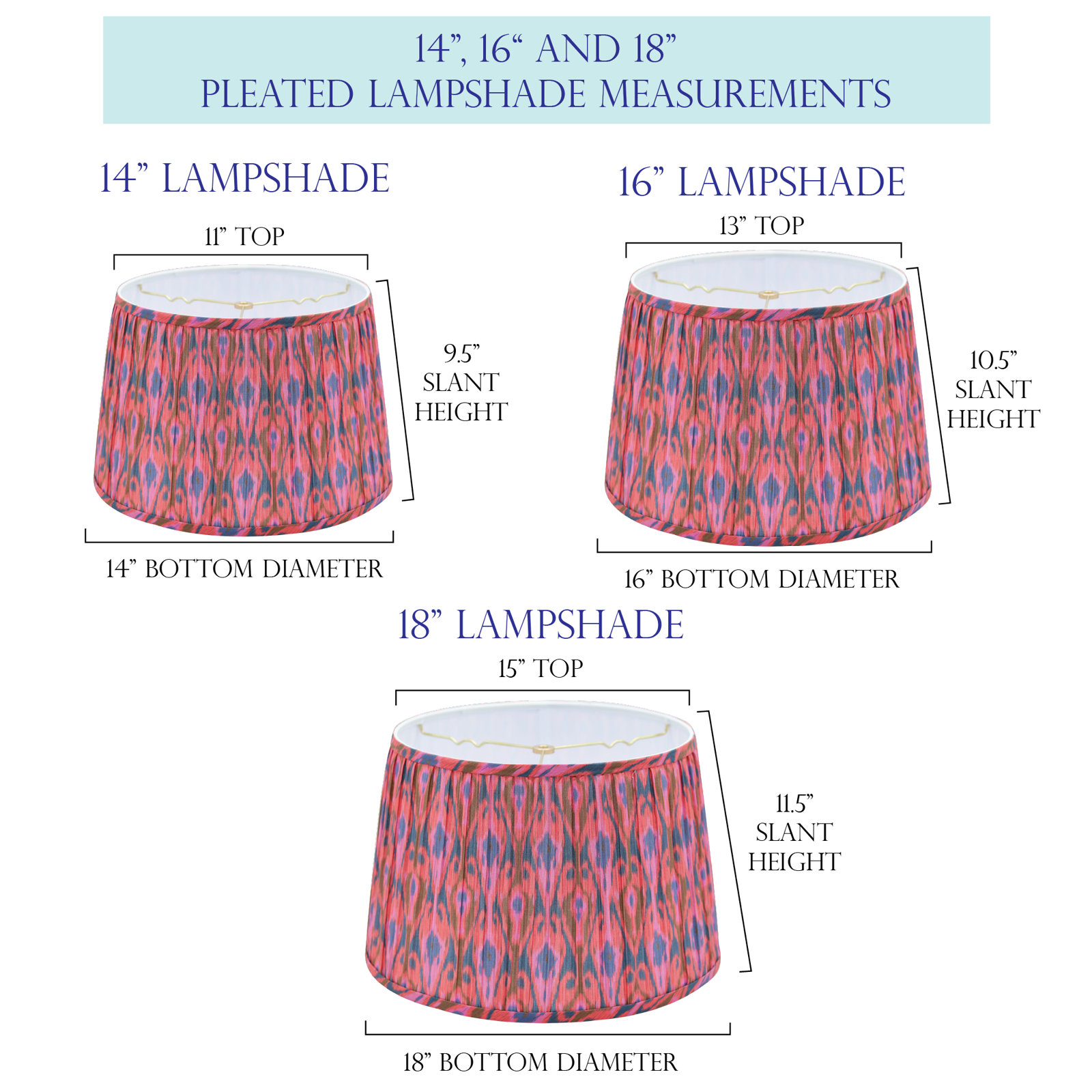 Empire Hardback Lampshade With Washer Fitter, Pink/Red/Blue, 10.5" H x 16" W x 16" D