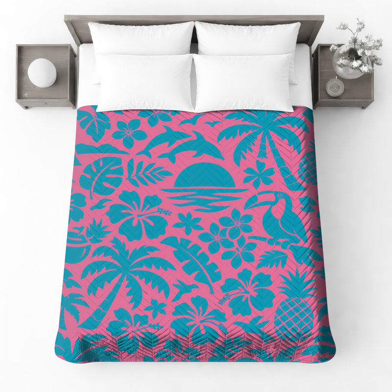 Couvre-lit matelassé tropical à motif hawaïen toutes tailles, Full / Double
