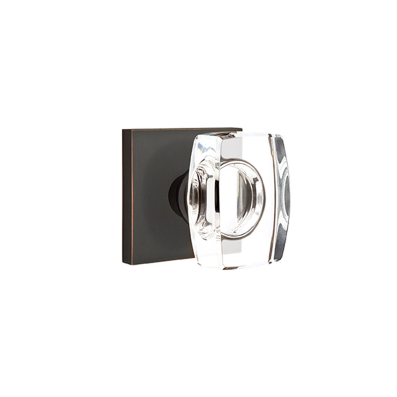 Ensemble de faux boutons Emtek avec rosette carrée et bouton en verre Windsor, Bronze frotté à l'huile