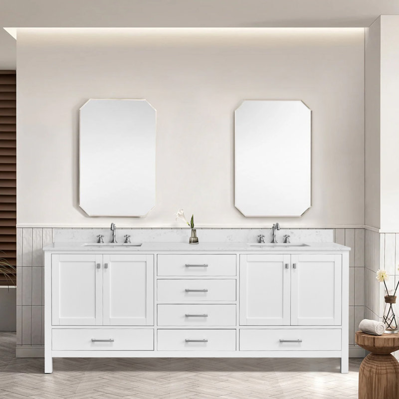 Meuble-lavabo de 84 pouces avec double cuve et armoire de rangement