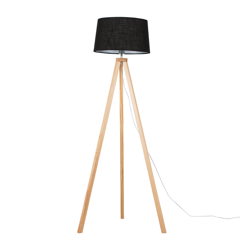 Mejias 148cm Tripod Floor Lamp, Light Wood, No, Black