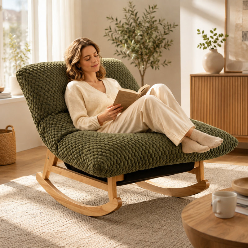 Fauteuil de lecture surdimensionné en velours côtelé avec cadre en caoutchouc, green