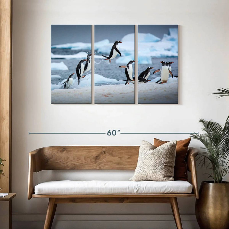 Brampt Penguins Jumping On Ice, 28" H x 45" W