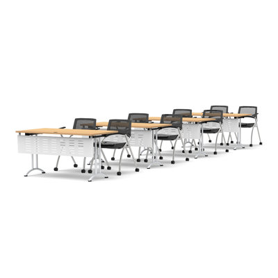 8 Person Training Meeting Seminar Tables with Modesty Panels and 8 Chairs Complete Set
