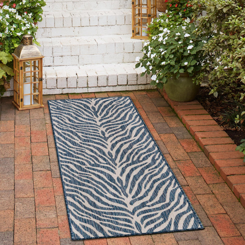 Tapis intérieur / extérieur bleu Itchington, Tapis de couloir 2 pi 11 po x 10 pi