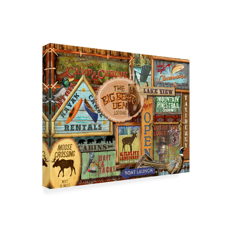 Art Licensing Studio «Lodge Sign Collage», décoration murale extérieure toutes saisons, L 32 po x H 24 po