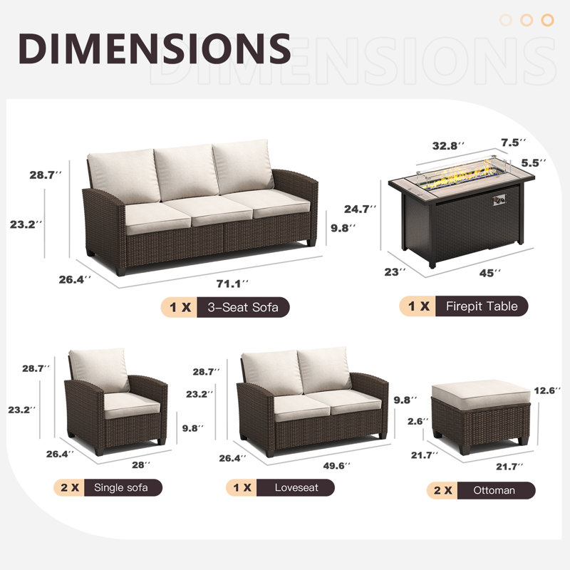 Ensemble de conversation d'extérieur 7 personnes Rhylee