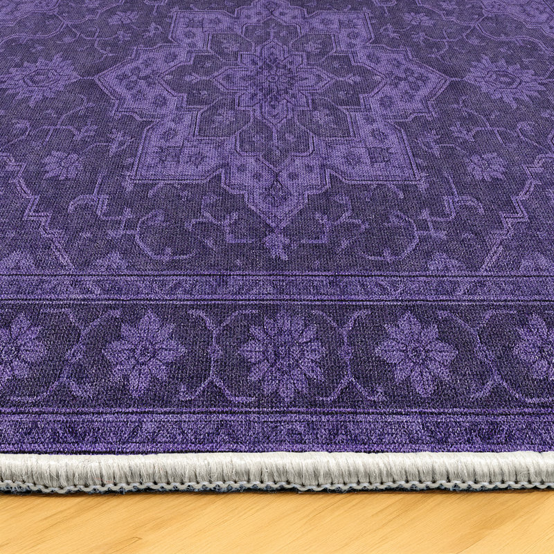 Anatolia Collection Digital Print Cotton-Polyester Purple Oriental Rug, Runner 4' x 11'6"