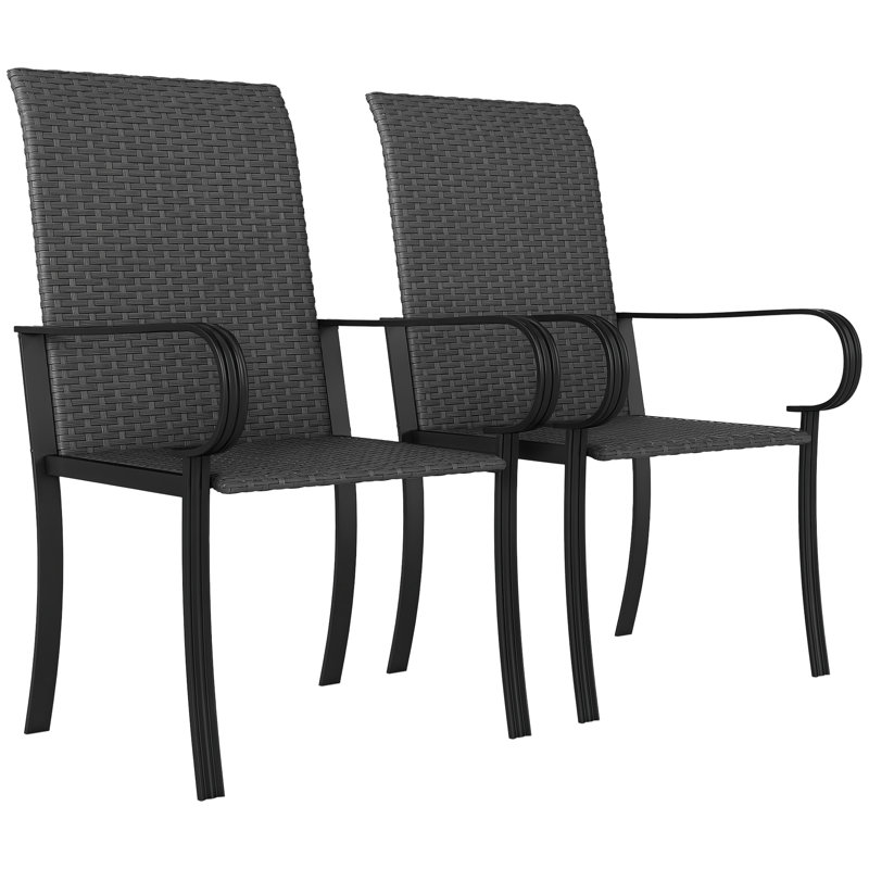 Chaises de patio 2 pièces, chaises d'extérieur en rotin PE, noir
