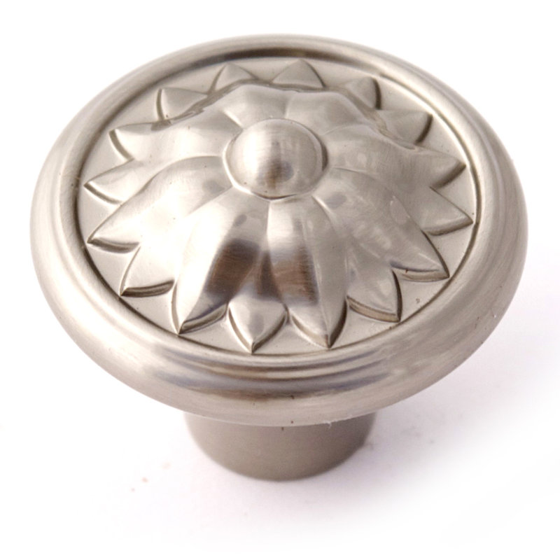 Poignée champignon 1 1/2 po Fiore, Nickel satiné, H 1,125 po x l 1,25 po x P 1,25 po