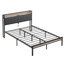 Structure de lit en métal avec tête de lit en tissu d'ameublement avec doublure USB et pied de lit-1487294530