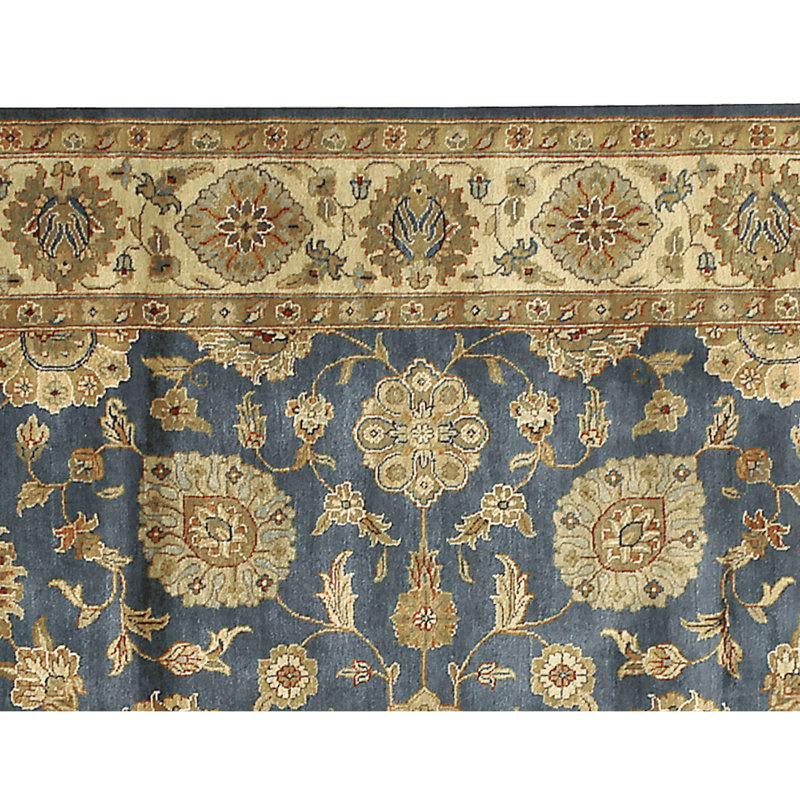 Hand Knotted Wool Oriental Area Rug in Teal/Cream, Rectangle 11' x 18'