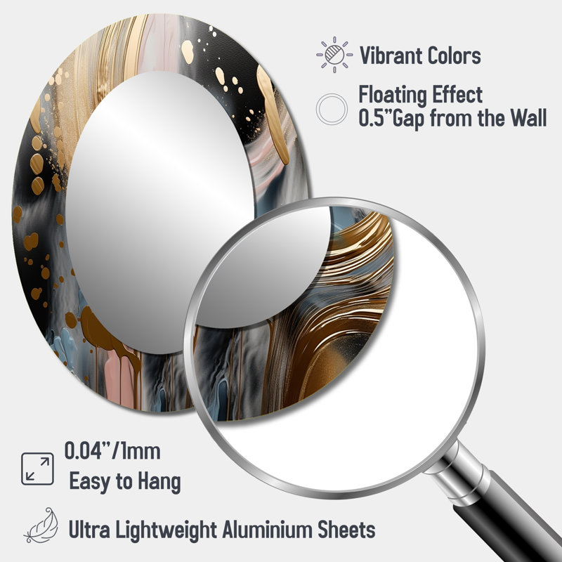 Abstract Golden And Pink Infinity Circles VI - Gold Modern Oval Wall Mirror, 40" x 30"