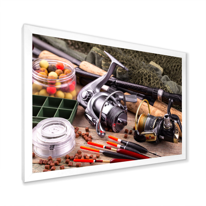 " Fishing Rods And Reels ", White Picture Frame, 34" H x 44" W x 1.5" D