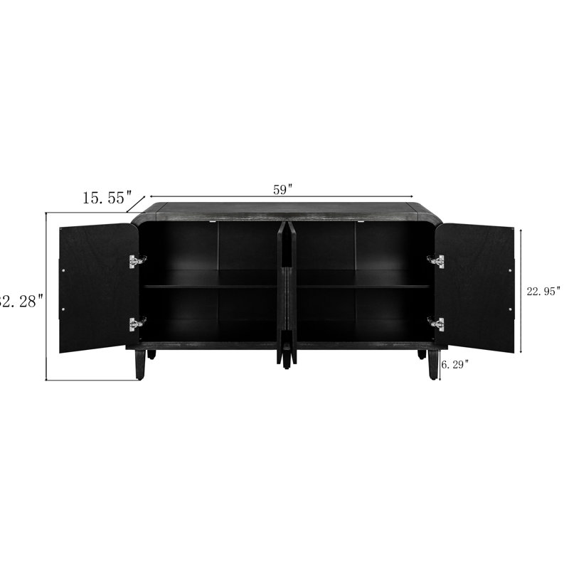 59'' Antique Black Sideboard, Curved Vintage With Strong Wooden Handles & Adjustable Shelves Sideboard 59'', Expeditiously Shelves,