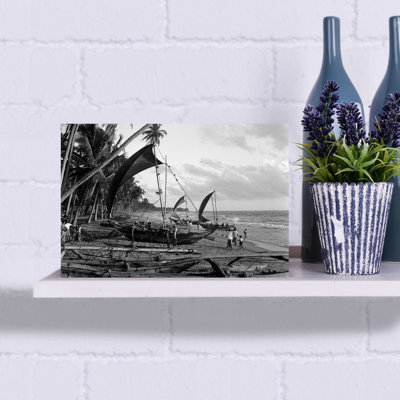 1930S Catamarans On Tropical Beach Indian Ocean Sri Lanka Classic Retro Vintage Palm Tree Beach Ocean Wall Art