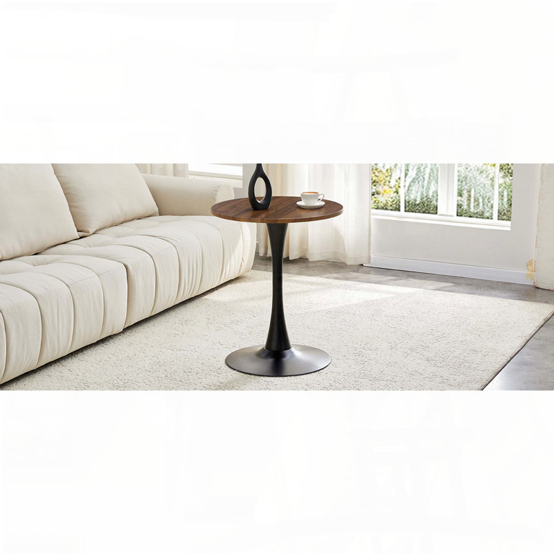 23.6" Round Tulip Table - Faux Walnut, Pedestal Base, 2-4 Seats, Walnut/Black