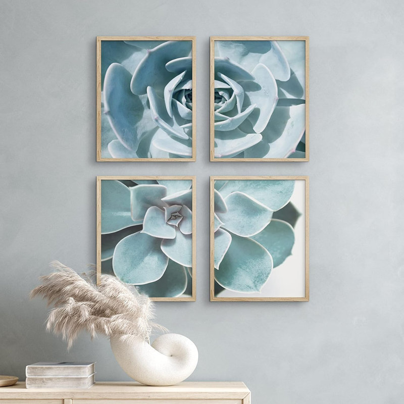 «Green Agave Desert Rose Cactus», ensemble de 4 impressions florales murales, impression encadrée sur papier, 4 pièces