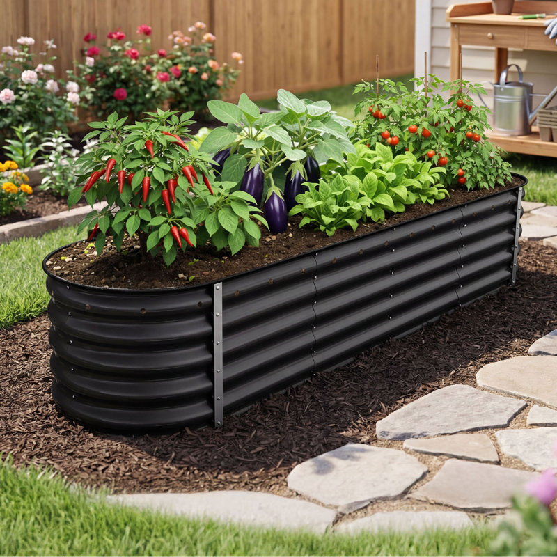 Lit de jardin surélevé en métal Beyhan, Blanc, H 16,8 po x l 96 po x P 24 po