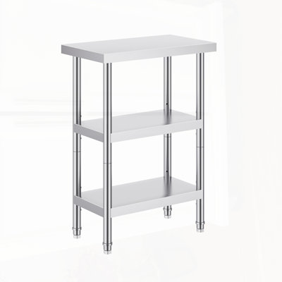 Table de préparation alimentaire en acier inoxydable, robuste avec 2 tablettes réglables pour un usage commercial et domestique