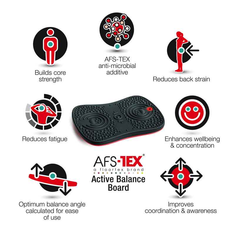 AFS-TEX® Black Active Anti-Microbial Exercise Wobble Balance Board - 35 x 50cm