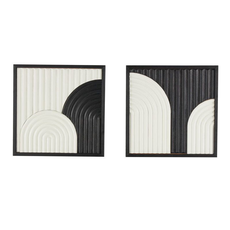 Cole And Grey Wood Handmade Overlapping Arches Geometric Home Wall Decor With Black Frame