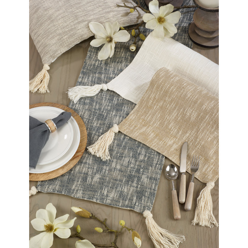Solid Colour Table Runner With Tasseled Corners, Ivory