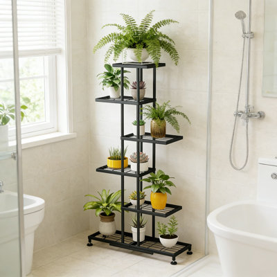 6 Tier Metal Plant Stand For Indoor Outdoor Use, Multi-Tier Plant Shelf Organizer With 12 Potted Capacity, Sturdy Iron Display Rack For Patio Garden Living Room Balcony Decor