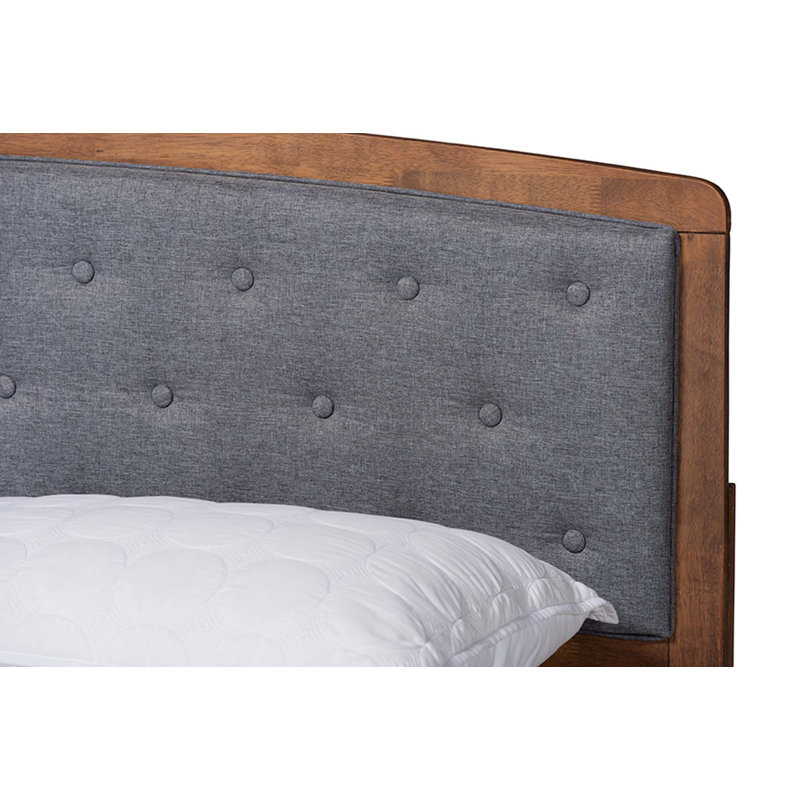 Hofmeister Upholstered, Full Size Platform Bed, Dark Grey/Walnut 57.4'' W X 40.4'' H X 77.50" L, Full / Double