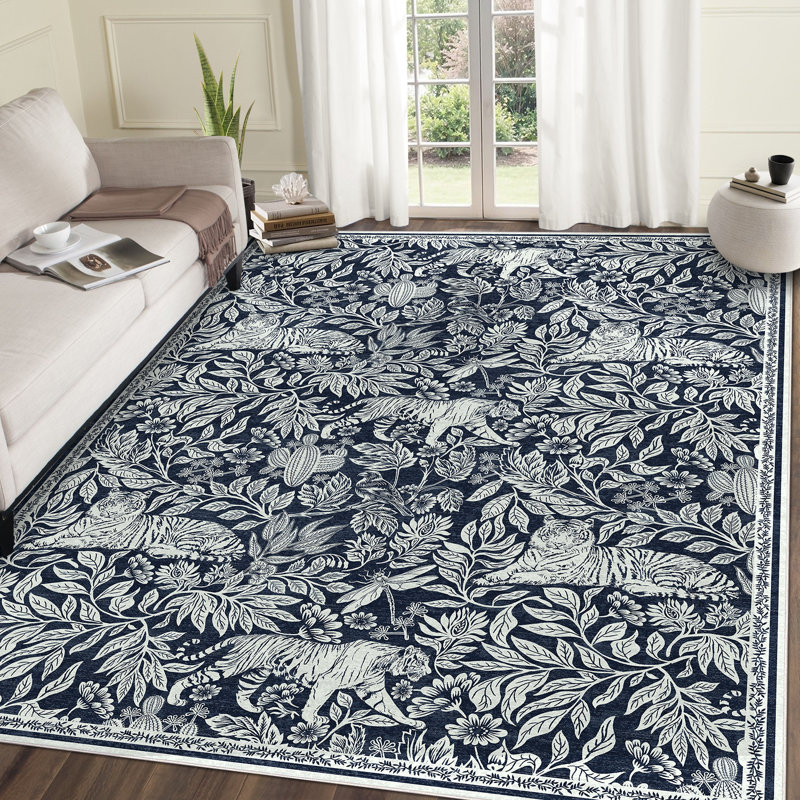  Tapis de salon moderne 9 x 12 tapis lavable résistant aux taches et tapis bleu, Bleu, Rectangle 9 pi x 12 pi