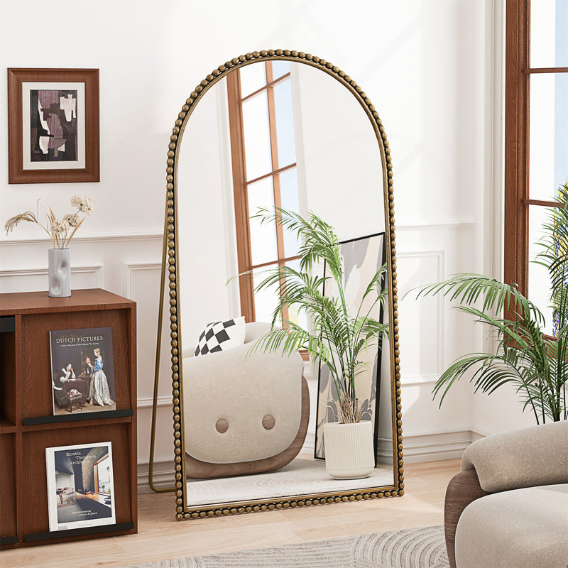 Iron Arch Retro Full Length Mirror With Supporting Feet, For Living Room, Bedroom, Gold, 65.75" x 35.43"