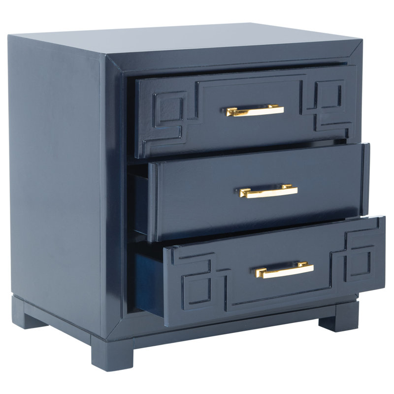 Elegant  & Modern 24'' W Solid Wood Nightstand –Sleek Rubberwood Bedroom Chest with 3 Drawer Storage, Navy