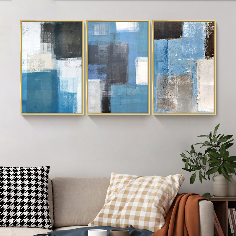 " Mountain Wall Art " 3 - Pieces, Gold Framed, 24.3" H x 48.3" W x 1.65" D