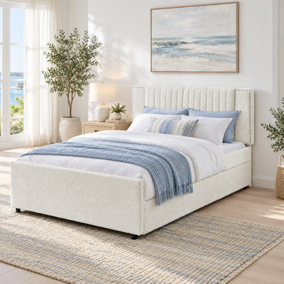 Lit de jour UNANI rembourré avec couchette et tiroirs de rangement, tissu chenille