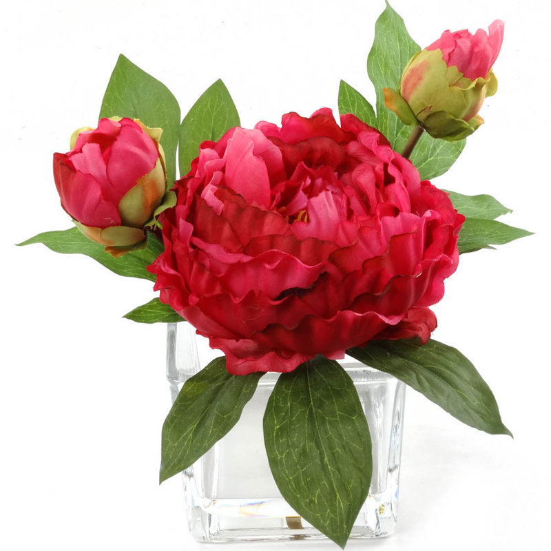 Arrangement floral pivoines en soie artificielle, Fuchsia