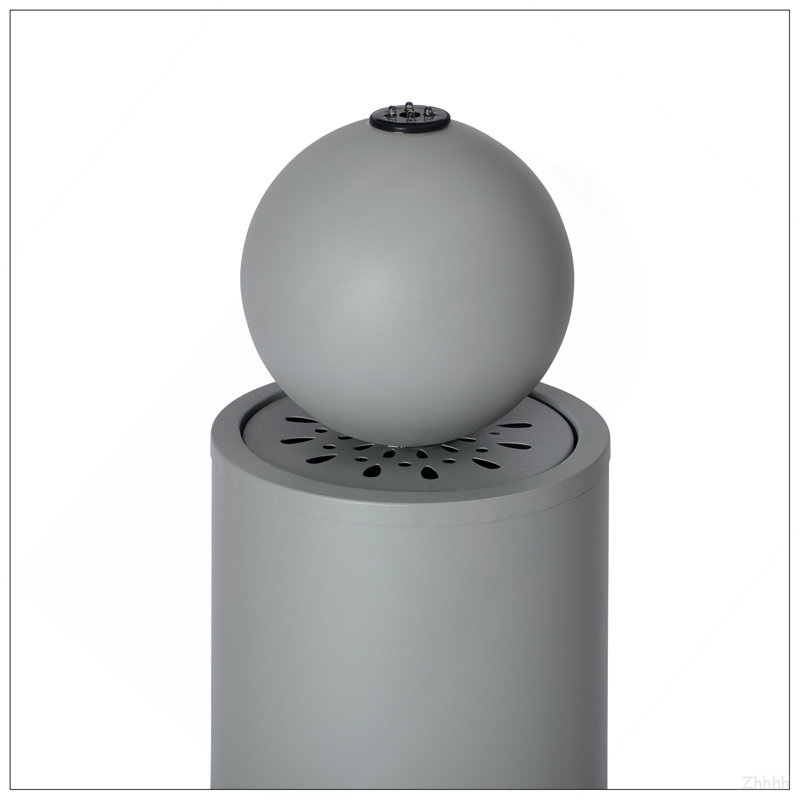 Fontaine d'extérieur découpée en métal gris clair de 34,25 po de hauteur avec lumières DEL et surface sphérique autoportante moderne pour la décoration du jardin