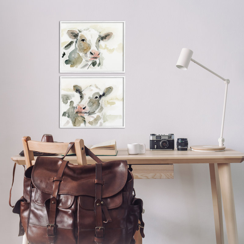 «Watercolor Holstein Farm Cows», ensemble de 2 giclées par Victoria Barnes, Giclée encadrée blanc bord de mer