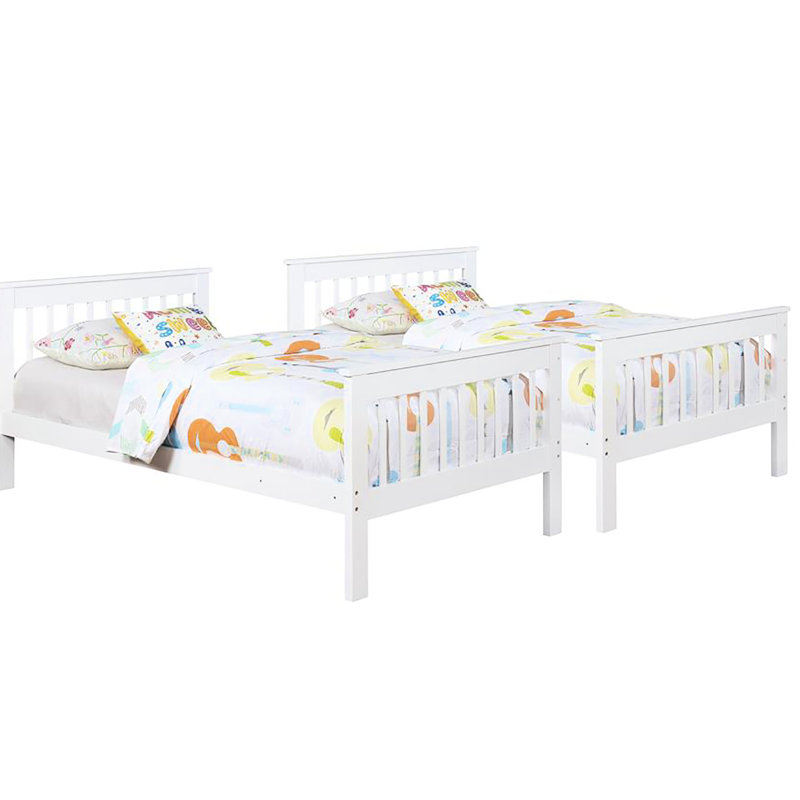 Lit superposé simple / simple au fini blanc, fait de pin massif, et garde-corps pour un repos sûr, rangement de chambre à coucher au design épuré avec construction en pin, rail, maximisation de style transitionnel