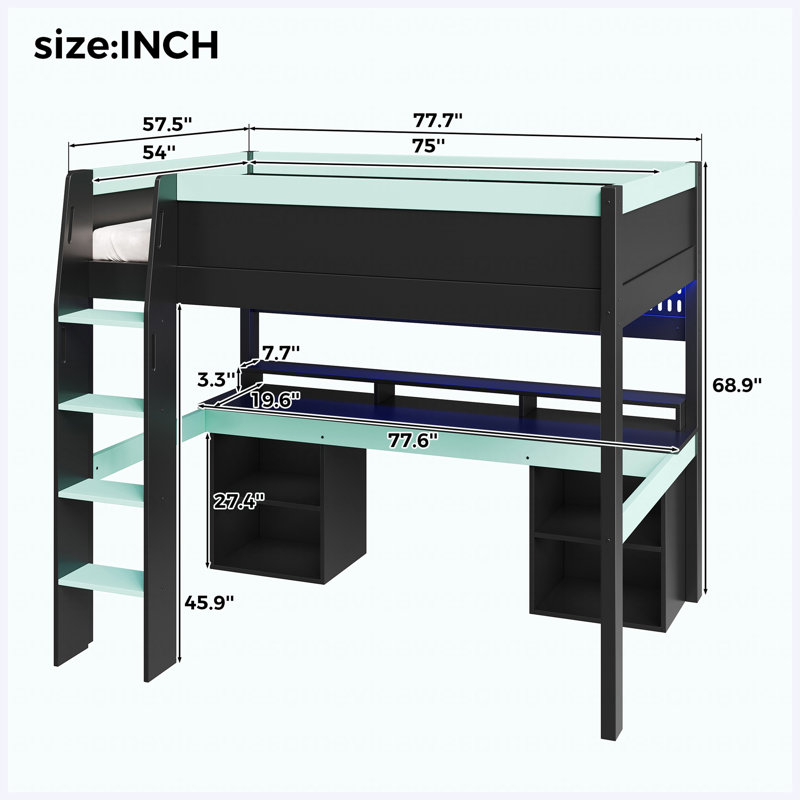 Lit mezzanine double Loft, Noir + bleu